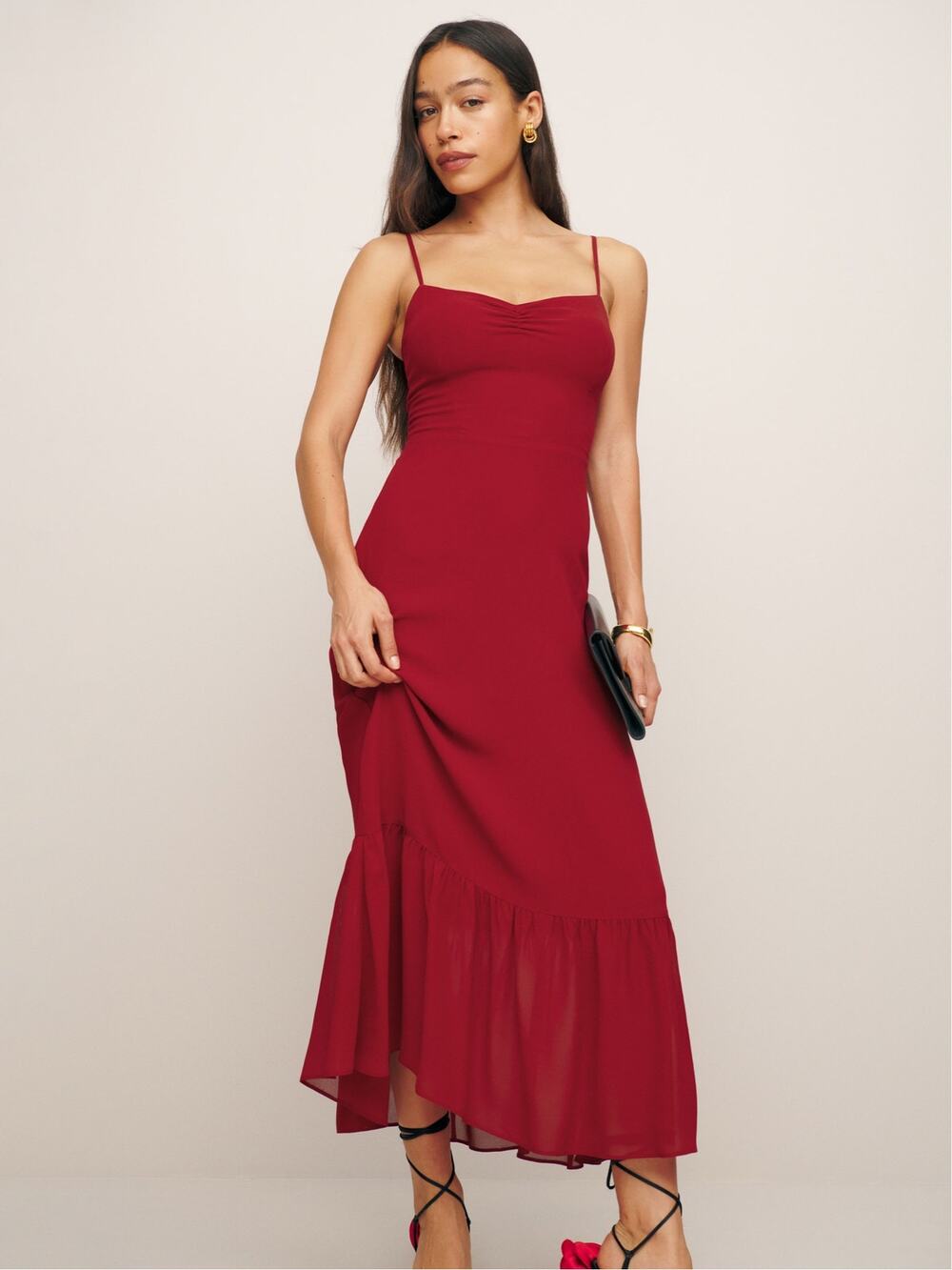 Reformation Emersyn Dress In Crimson Red Size 0 Feminine Romantic Date Night
